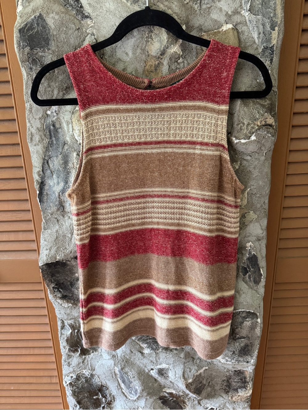 RALPH LAUREN- Striped Knit Tank Top in Red, Brown & Cream